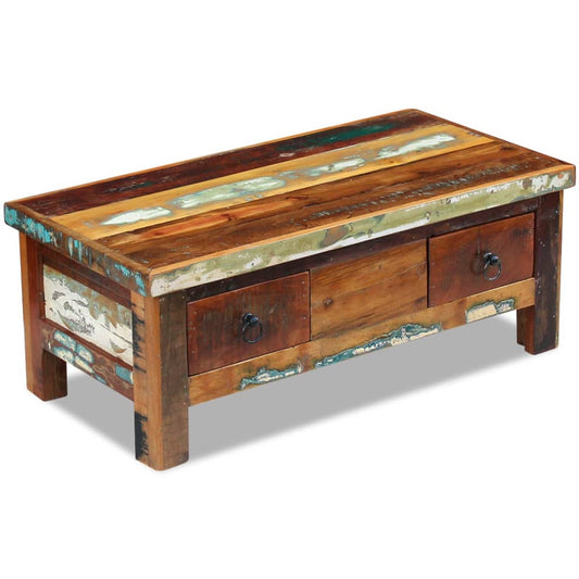 Coffee Table Drawers Solid Reclaimed Wood 90x45x35 cm - OLBRIT