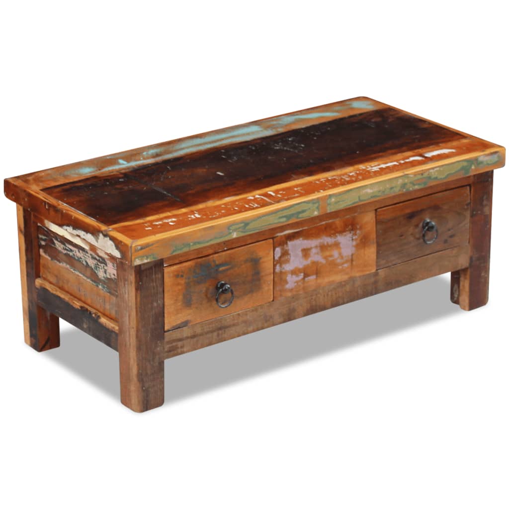 Coffee Table Drawers Solid Reclaimed Wood 90x45x35 cm - OLBRIT
