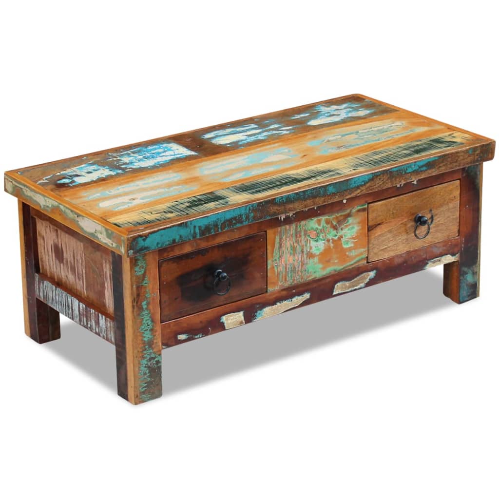 Coffee Table Drawers Solid Reclaimed Wood 90x45x35 cm - OLBRIT