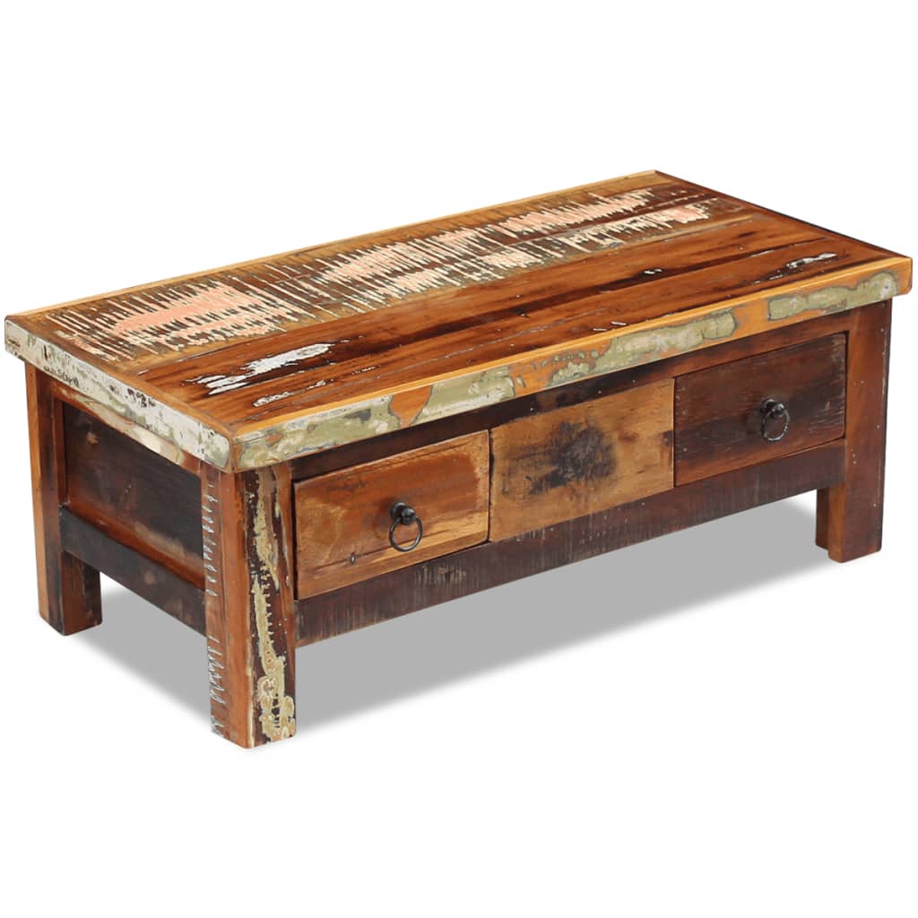 Coffee Table Drawers Solid Reclaimed Wood 90x45x35 cm - OLBRIT