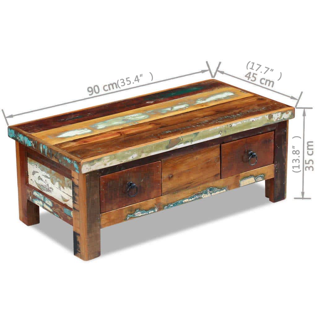 Coffee Table Drawers Solid Reclaimed Wood 90x45x35 cm - OLBRIT