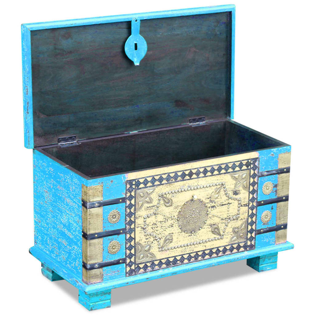 Storage Chest Blue Mango Wood 80x40x45 cm - OLBRIT