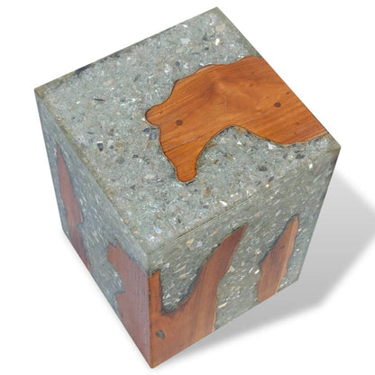 Stool Solid Teak Wood and Resin - OLBRIT