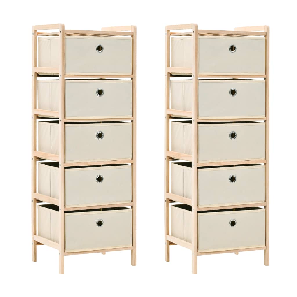 Storage Racks with 5 Fabric Baskets 2 pcs Beige Cedar Wood - OLBRIT