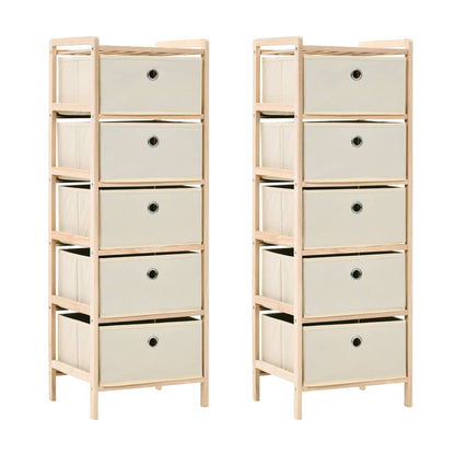 Storage Racks with 5 Fabric Baskets 2 pcs Beige Cedar Wood - OLBRIT