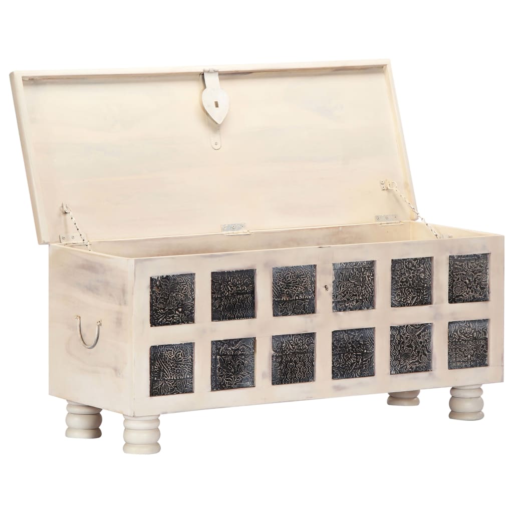Storage Box White 110x40x45 cm Solid Acacia Wood - OLBRIT