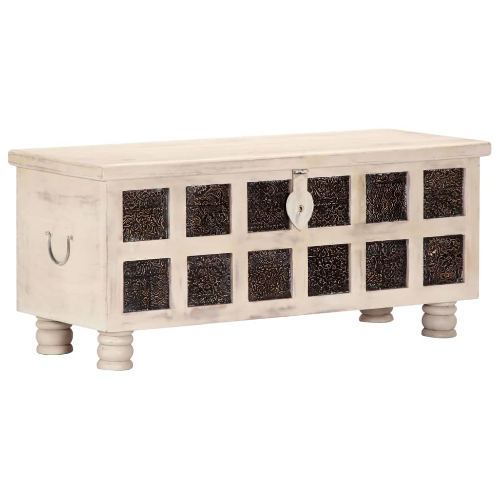 Storage Box White 110x40x45 cm Solid Acacia Wood - OLBRIT