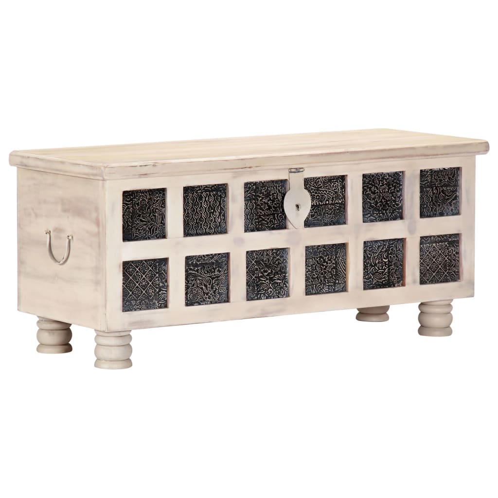 Storage Box White 110x40x45 cm Solid Acacia Wood - OLBRIT