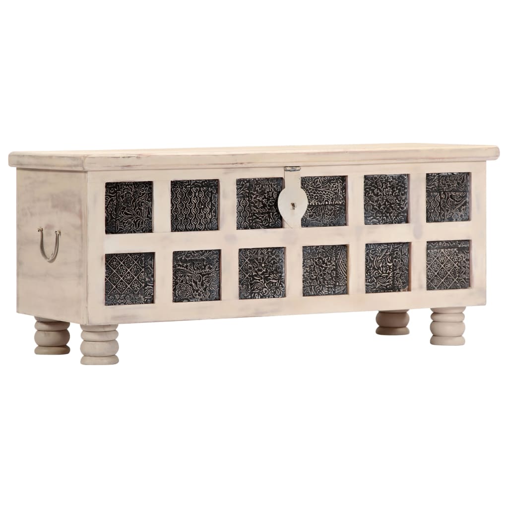 Storage Box White 110x40x45 cm Solid Acacia Wood - OLBRIT