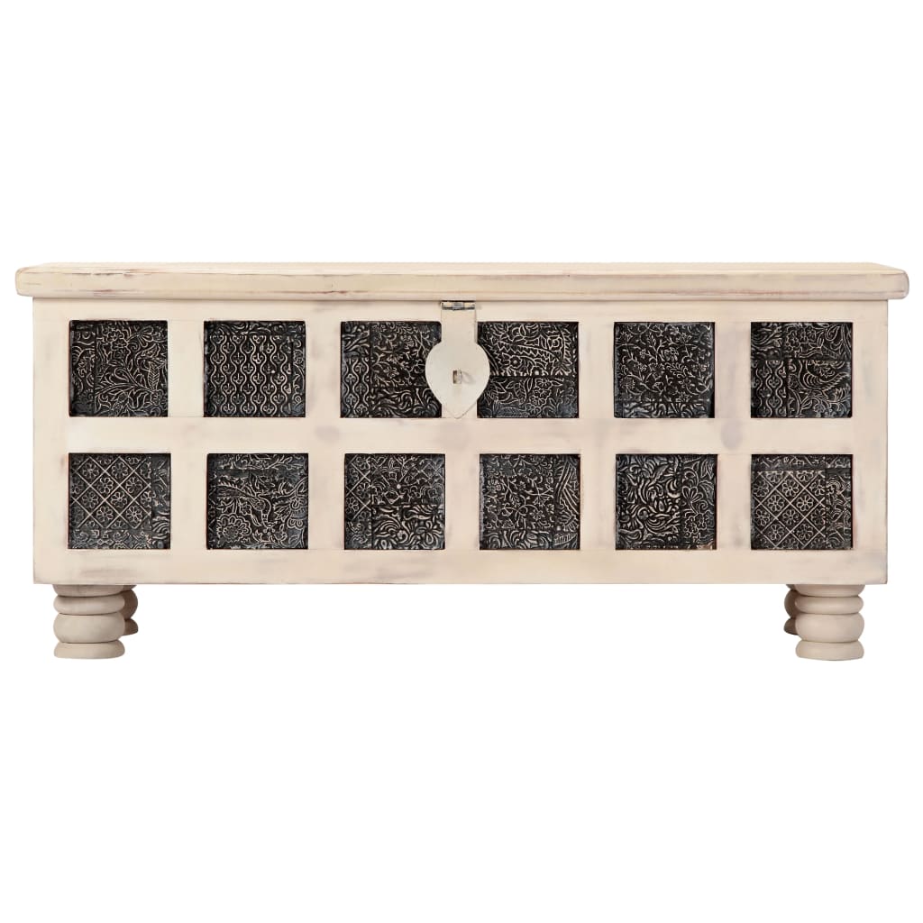 Storage Box White 110x40x45 cm Solid Acacia Wood - OLBRIT