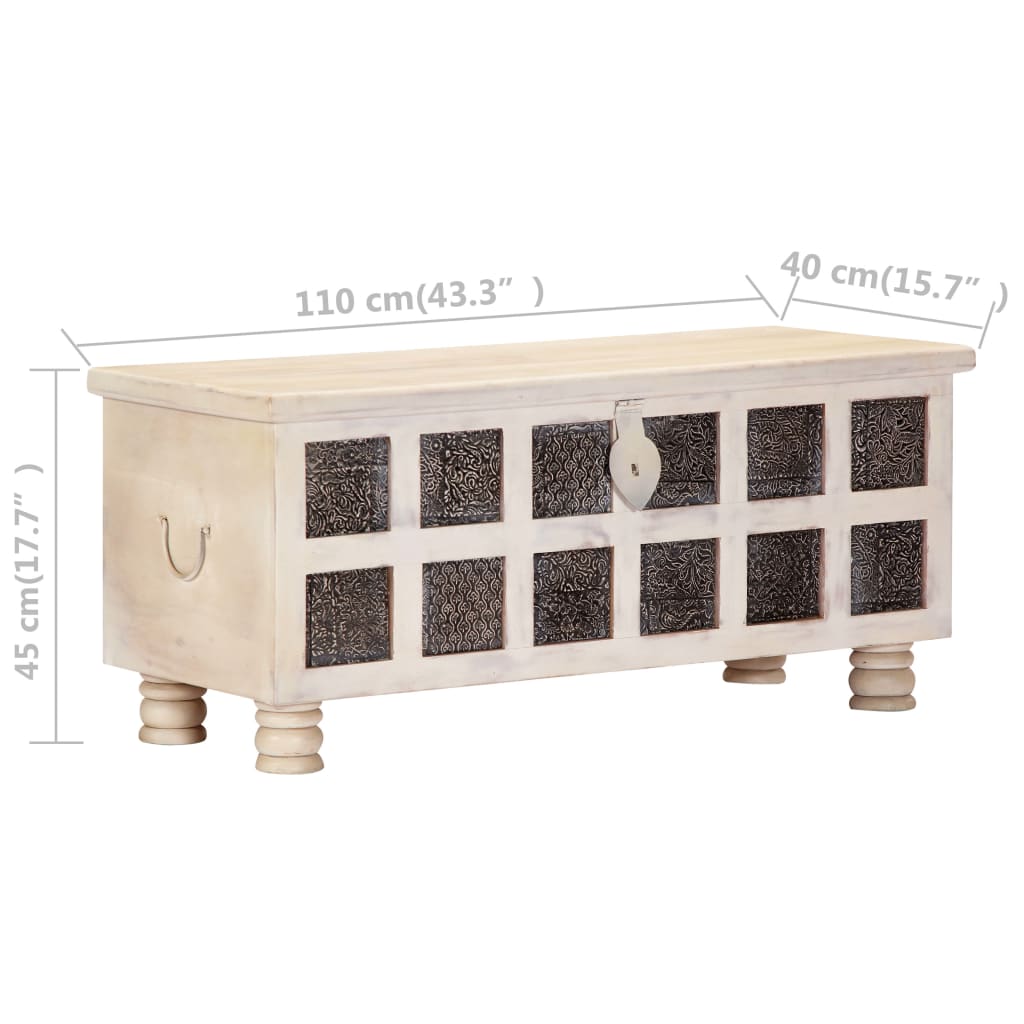 Storage Box White 110x40x45 cm Solid Acacia Wood - OLBRIT