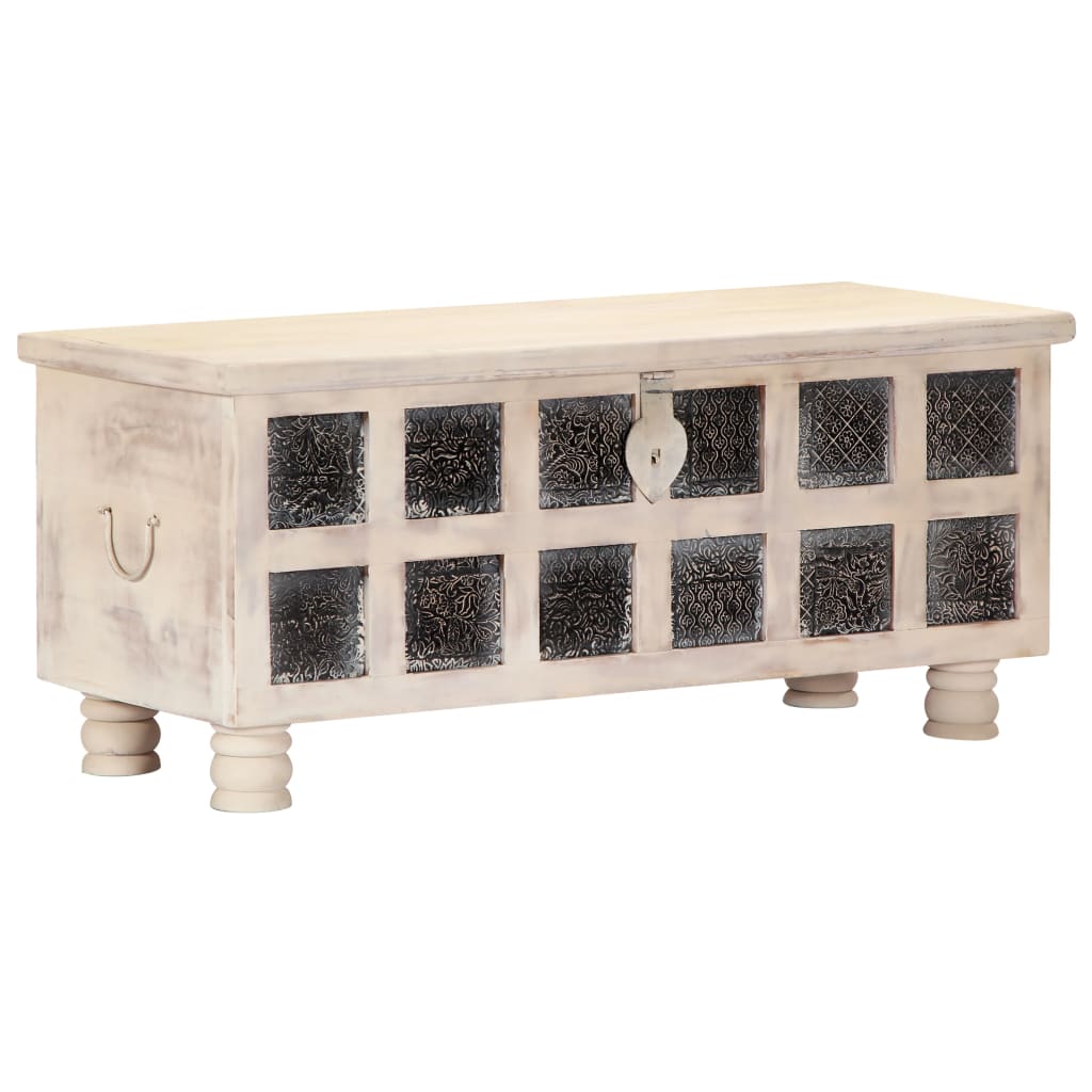 Storage Box White 110x40x45 cm Solid Acacia Wood - OLBRIT