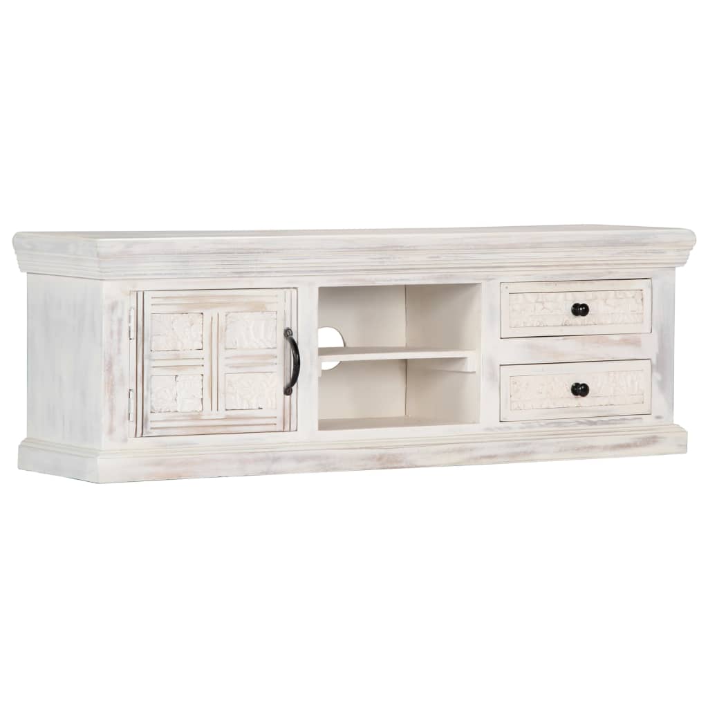 TV Cabinet White 120x30x40 cm Solid Mango Wood - OLBRIT