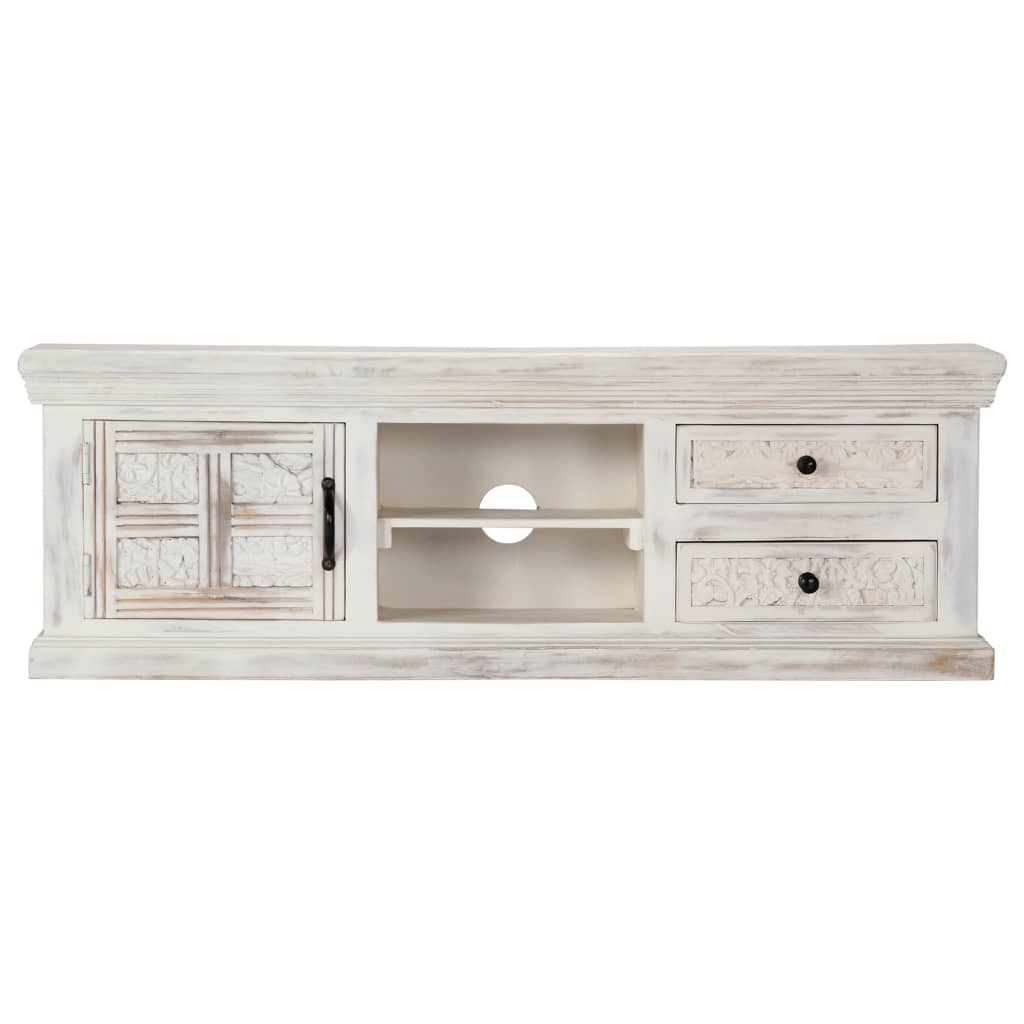 TV Cabinet White 120x30x40 cm Solid Mango Wood - OLBRIT