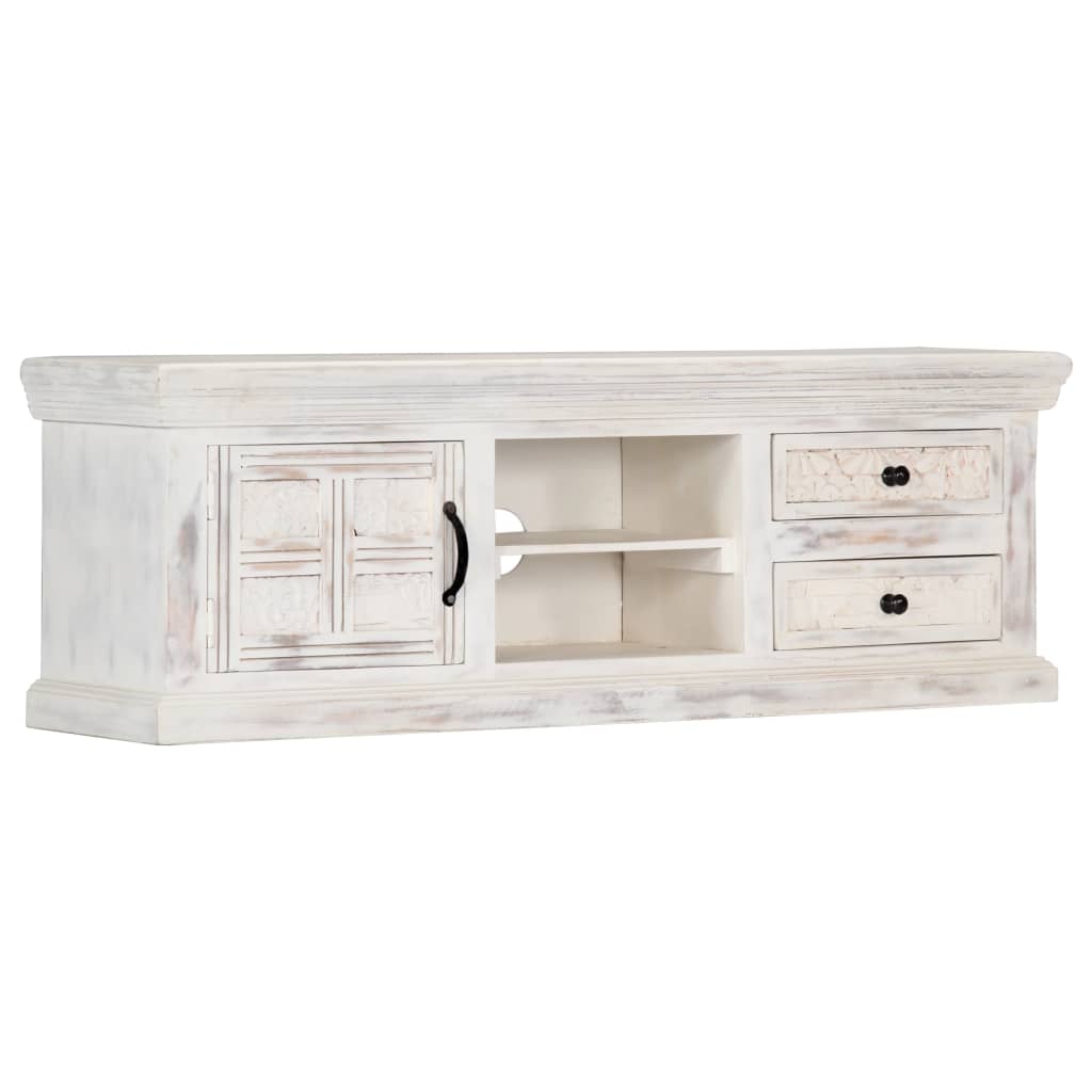 TV Cabinet White 120x30x40 cm Solid Mango Wood - OLBRIT