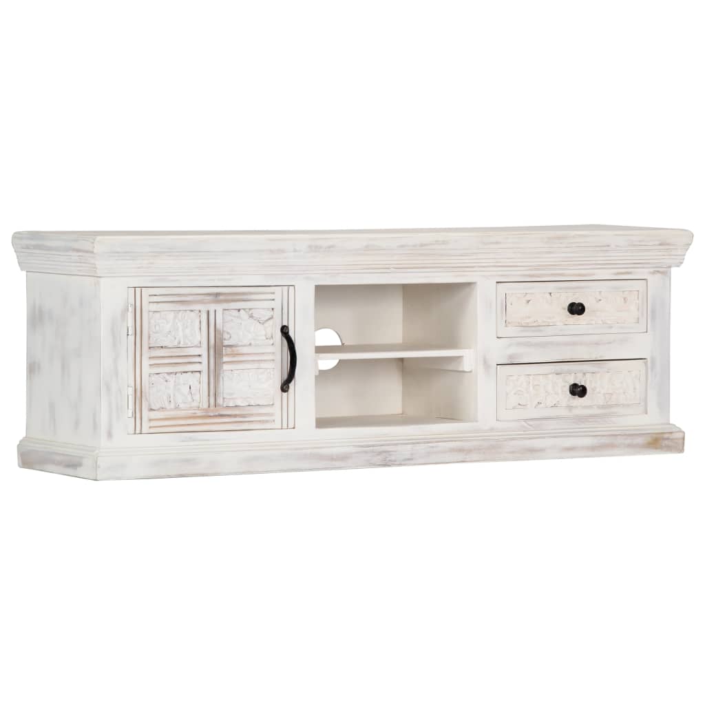 TV Cabinet White 120x30x40 cm Solid Mango Wood - OLBRIT
