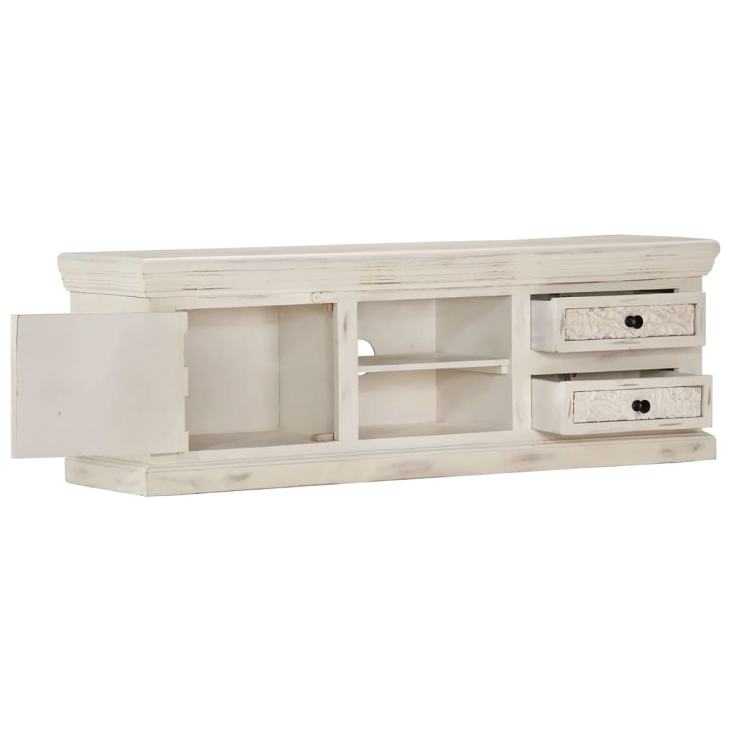 TV Cabinet White 120x30x40 cm Solid Mango Wood - OLBRIT