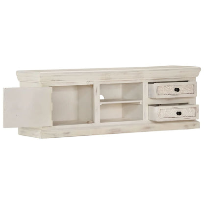 TV Cabinet White 120x30x40 cm Solid Mango Wood - OLBRIT