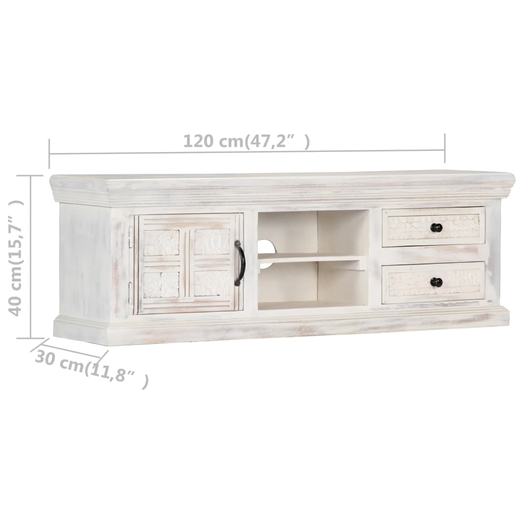 TV Cabinet White 120x30x40 cm Solid Mango Wood - OLBRIT