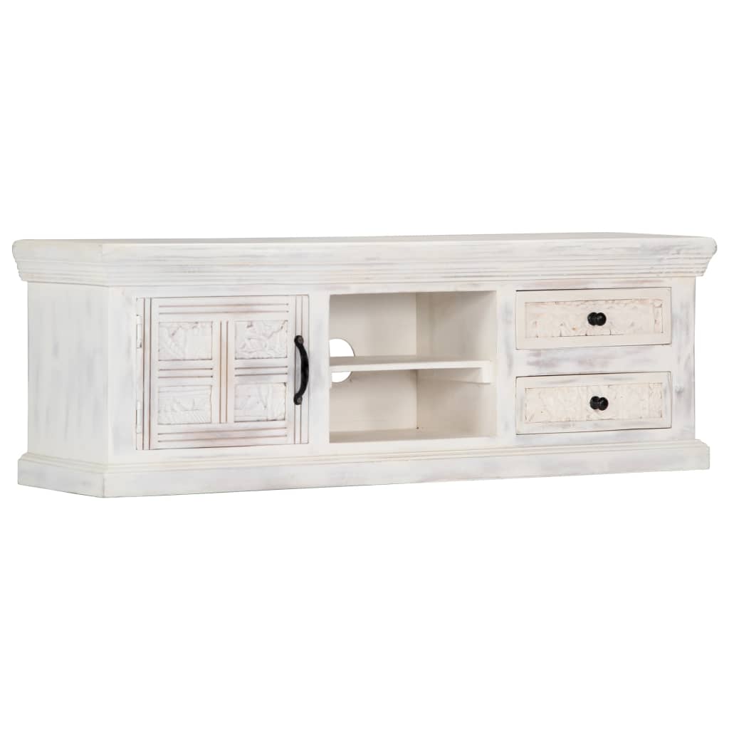 TV Cabinet White 120x30x40 cm Solid Mango Wood - OLBRIT