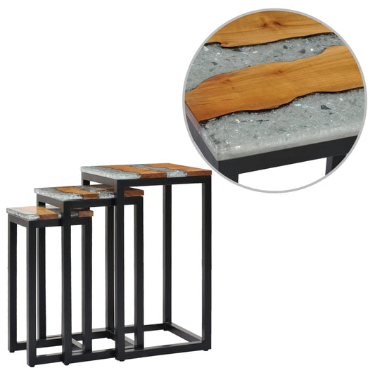 Nesting Tables 3 pcs Solid Teak Wood and Polyresin - OLBRIT