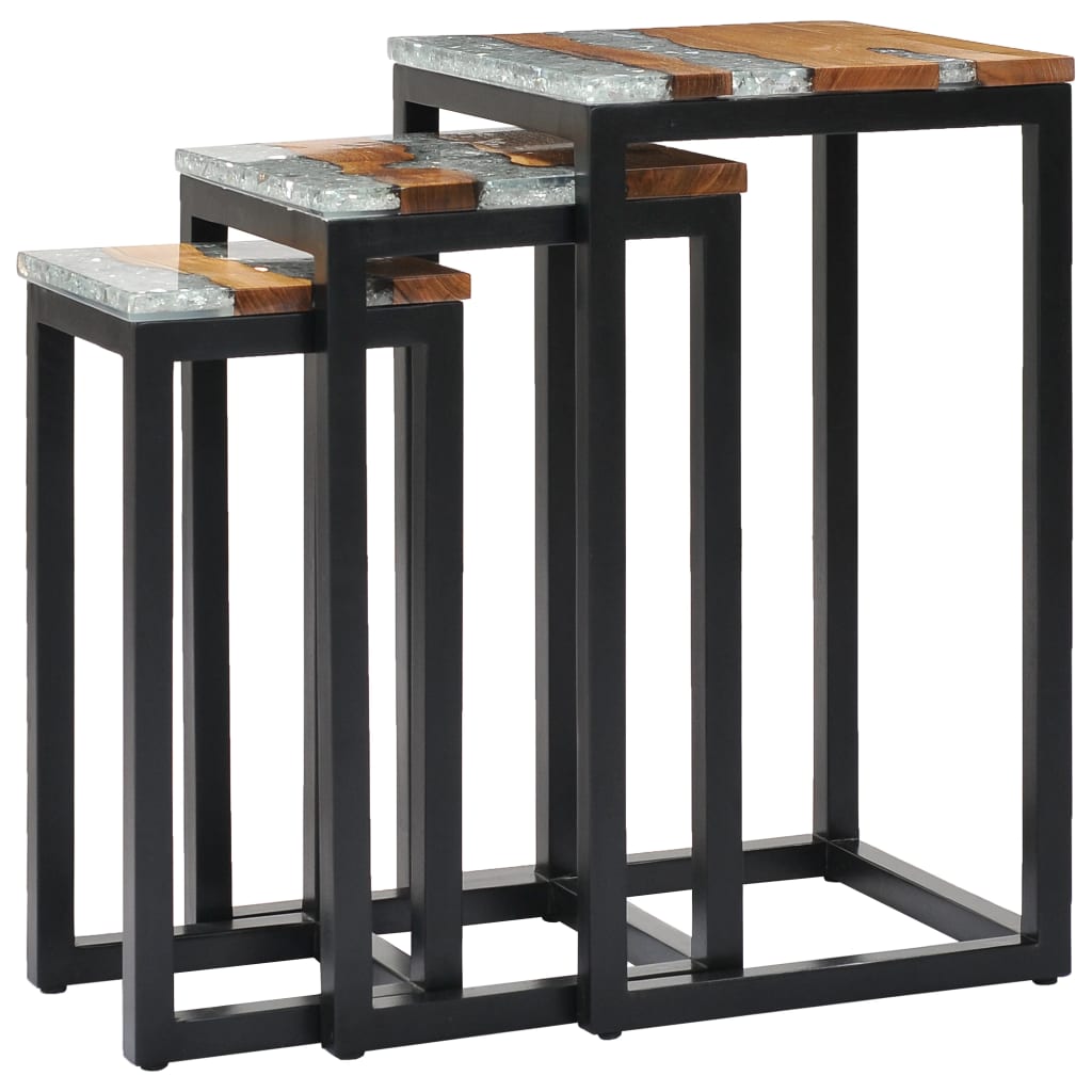 Nesting Tables 3 pcs Solid Teak Wood and Polyresin - OLBRIT