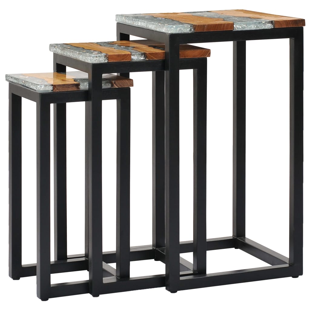 Nesting Tables 3 pcs Solid Teak Wood and Polyresin - OLBRIT
