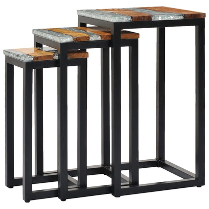 Nesting Tables 3 pcs Solid Teak Wood and Polyresin - OLBRIT