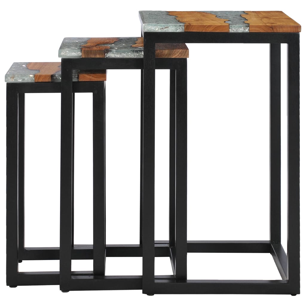 Nesting Tables 3 pcs Solid Teak Wood and Polyresin - OLBRIT