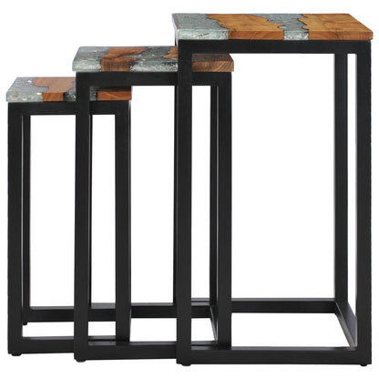 Nesting Tables 3 pcs Solid Teak Wood and Polyresin - OLBRIT