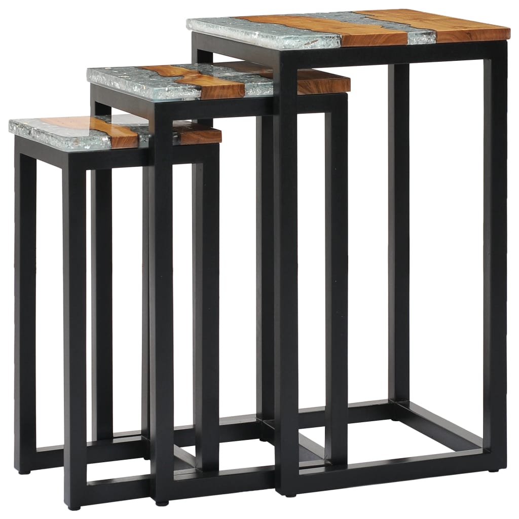 Nesting Tables 3 pcs Solid Teak Wood and Polyresin - OLBRIT