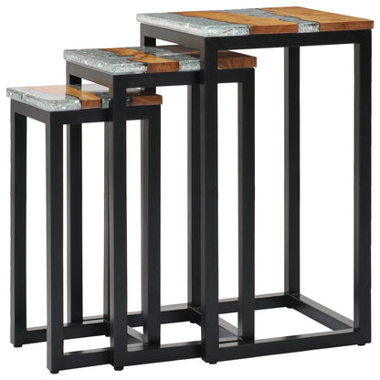 Nesting Tables 3 pcs Solid Teak Wood and Polyresin - OLBRIT