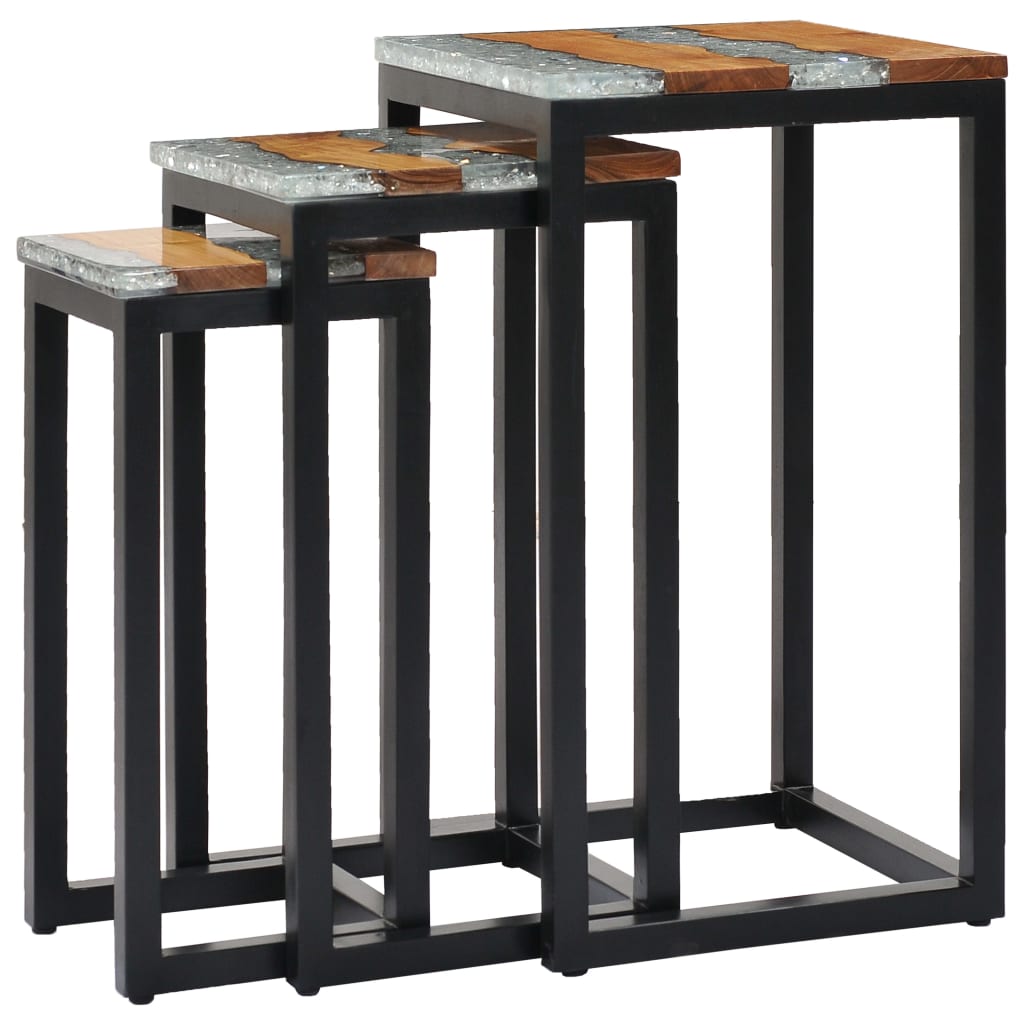 Nesting Tables 3 pcs Solid Teak Wood and Polyresin - OLBRIT