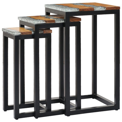 Nesting Tables 3 pcs Solid Teak Wood and Polyresin - OLBRIT
