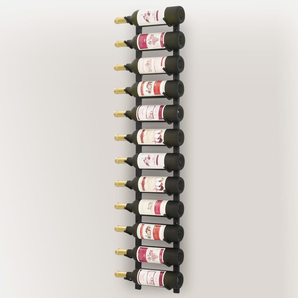 vidaXL Wall Mounted Wine Rack for 12 Bottles Black Iron - OLBRIT