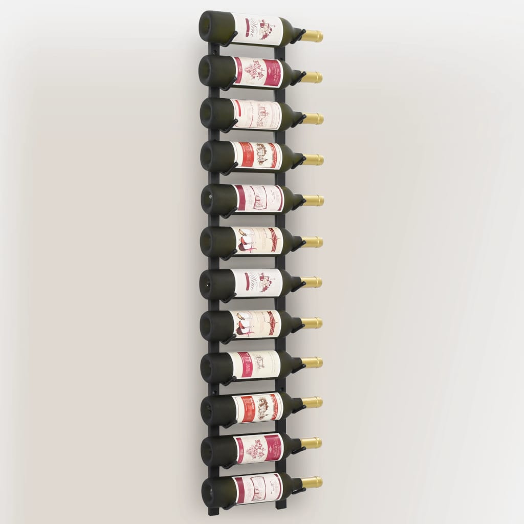 vidaXL Wall Mounted Wine Rack for 12 Bottles Black Iron - OLBRIT