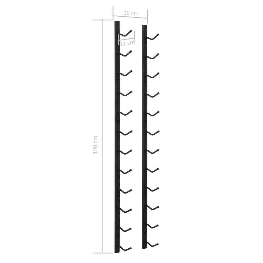 vidaXL Wall Mounted Wine Rack for 12 Bottles Black Iron - OLBRIT