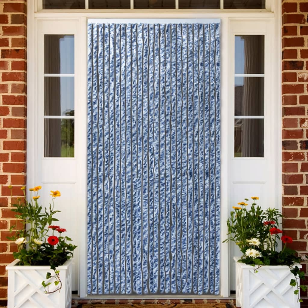 Insect Curtain Blue, White and Silver 100x220 cm Chenille - OLBRIT