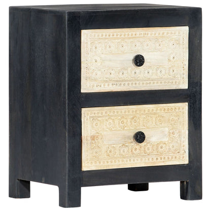 Hand Carved Bedside Cabinet Grey 40x30x50 cm Solid Mango Wood - OLBRIT