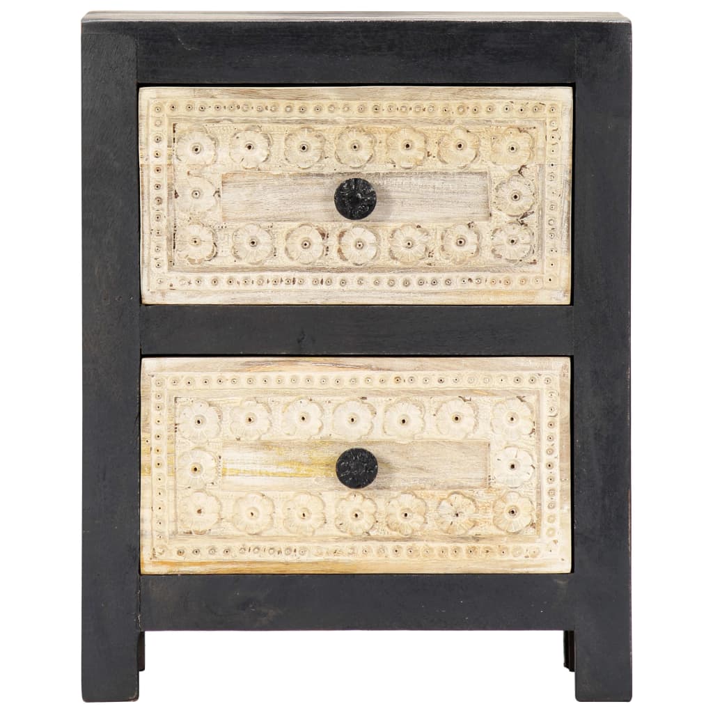 Hand Carved Bedside Cabinet Grey 40x30x50 cm Solid Mango Wood - OLBRIT