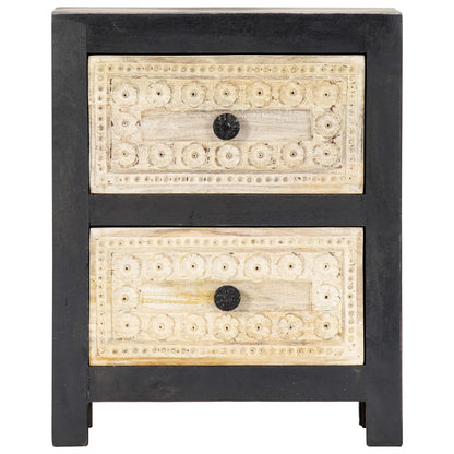 Hand Carved Bedside Cabinet Grey 40x30x50 cm Solid Mango Wood - OLBRIT