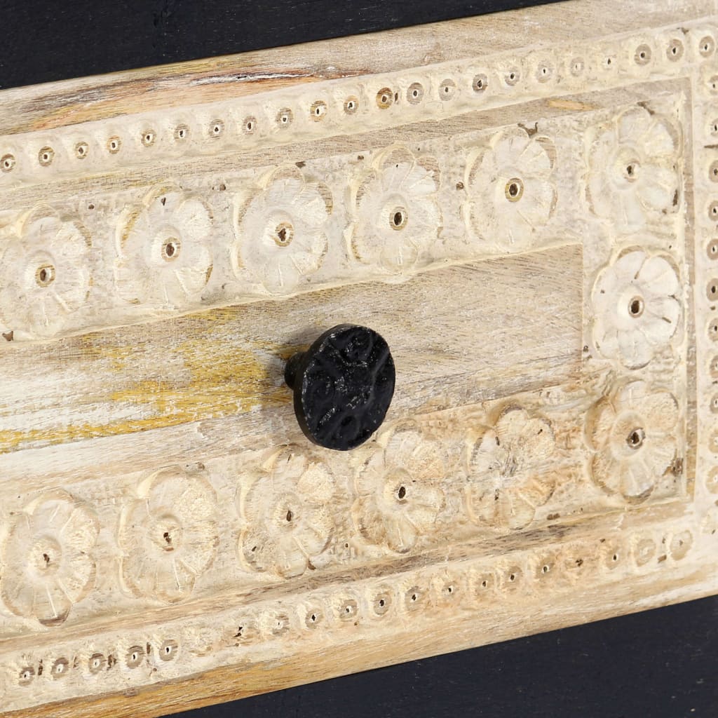 Hand Carved Bedside Cabinet Grey 40x30x50 cm Solid Mango Wood - OLBRIT