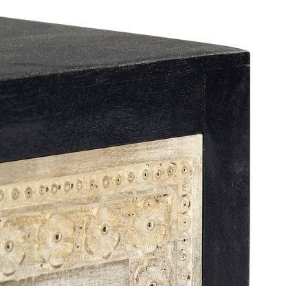Hand Carved Bedside Cabinet Grey 40x30x50 cm Solid Mango Wood - OLBRIT