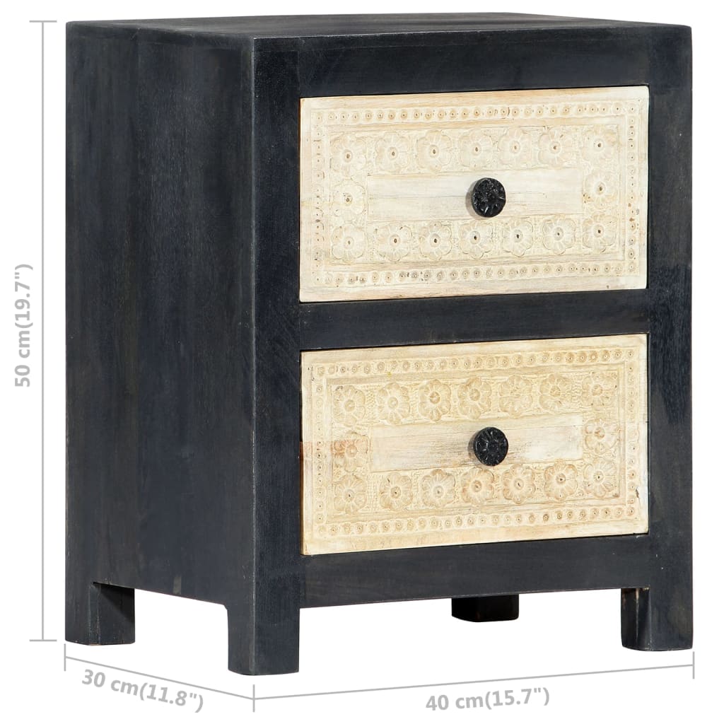 Hand Carved Bedside Cabinet Grey 40x30x50 cm Solid Mango Wood - OLBRIT
