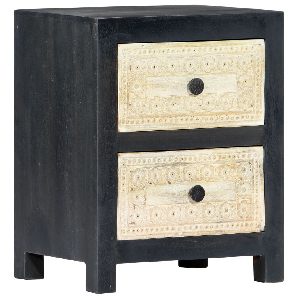 Hand Carved Bedside Cabinet Grey 40x30x50 cm Solid Mango Wood - OLBRIT