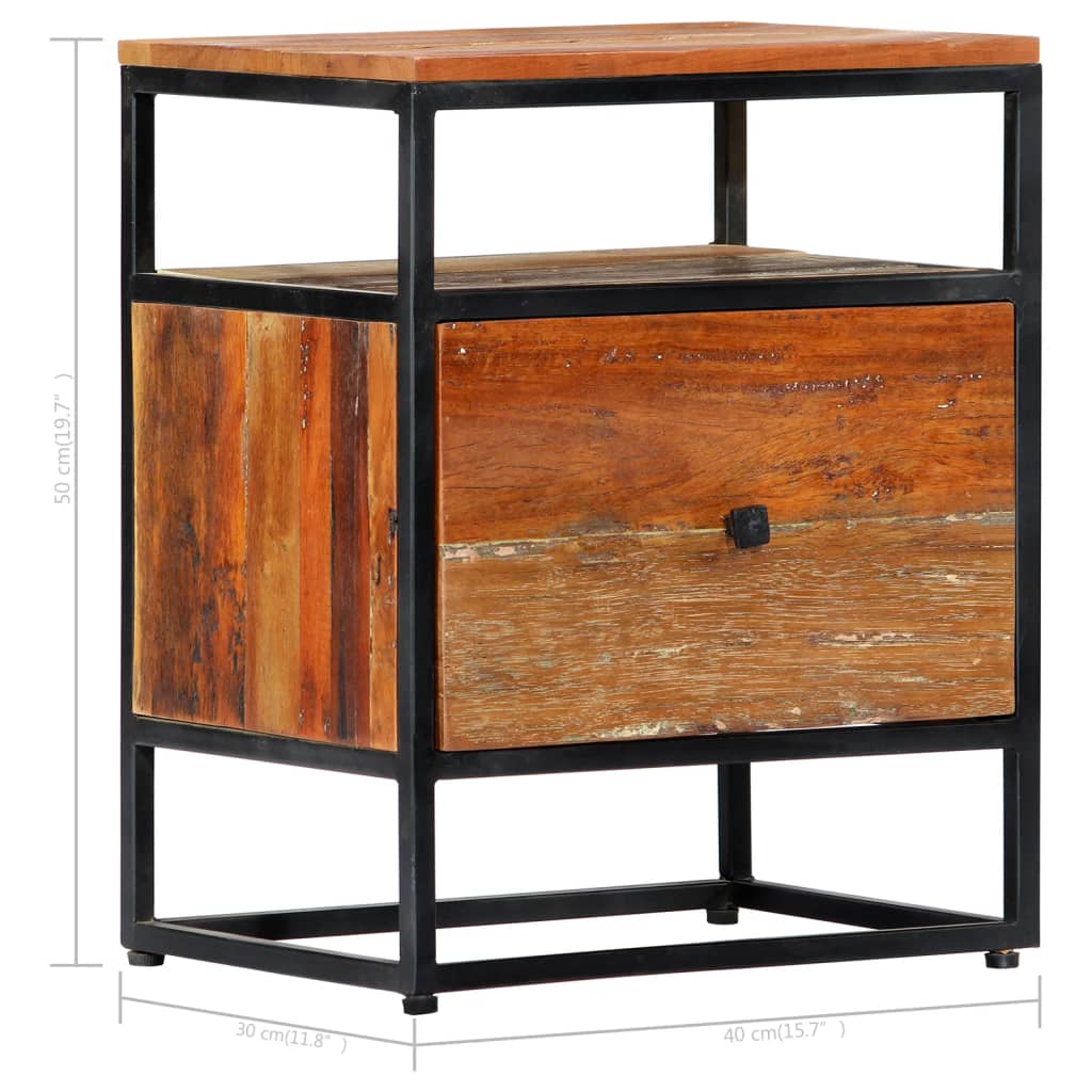 Bedside Cabinet 40x30x50 cm Solid Reclaimed Wood and Steel - OLBRIT
