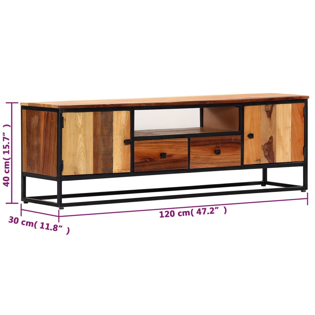 TV Cabinet 120x30x40 cm Solid Reclaimed Wood and Steel - OLBRIT