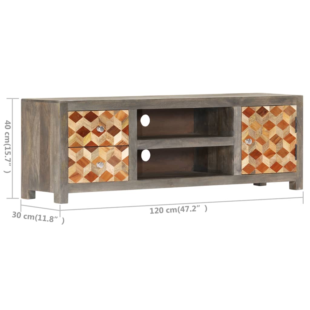 TV Cabinet Grey 120x30x40 cm Solid Mango Wood - OLBRIT