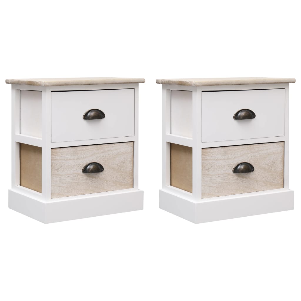 Nightstands 2 pcs White and Natural 38x28x45 cm Paulownia Wood - OLBRIT
