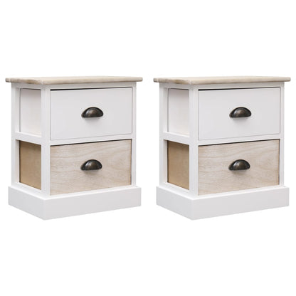 Nightstands 2 pcs White and Natural 38x28x45 cm Paulownia Wood - OLBRIT